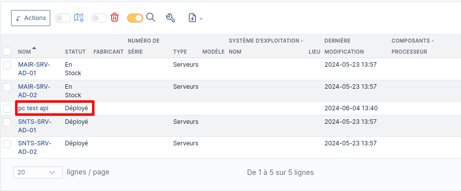 pc créé dans GLPI