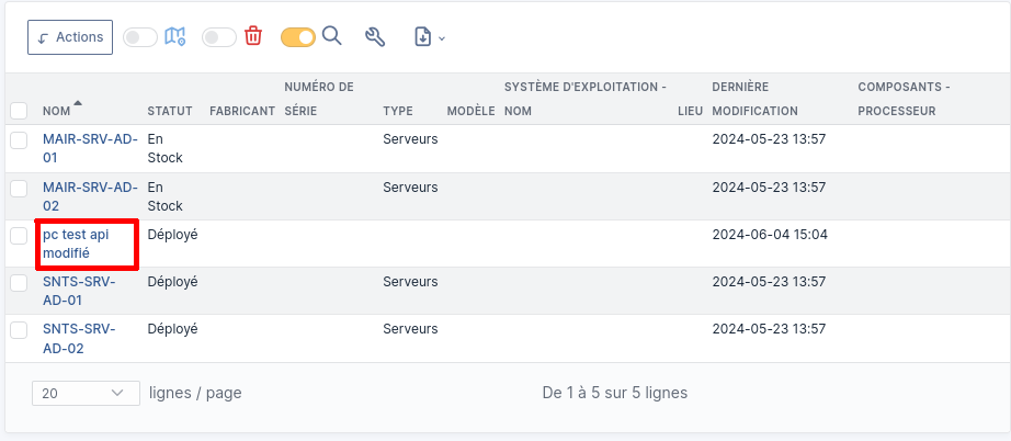 pc modifié dans GLPI